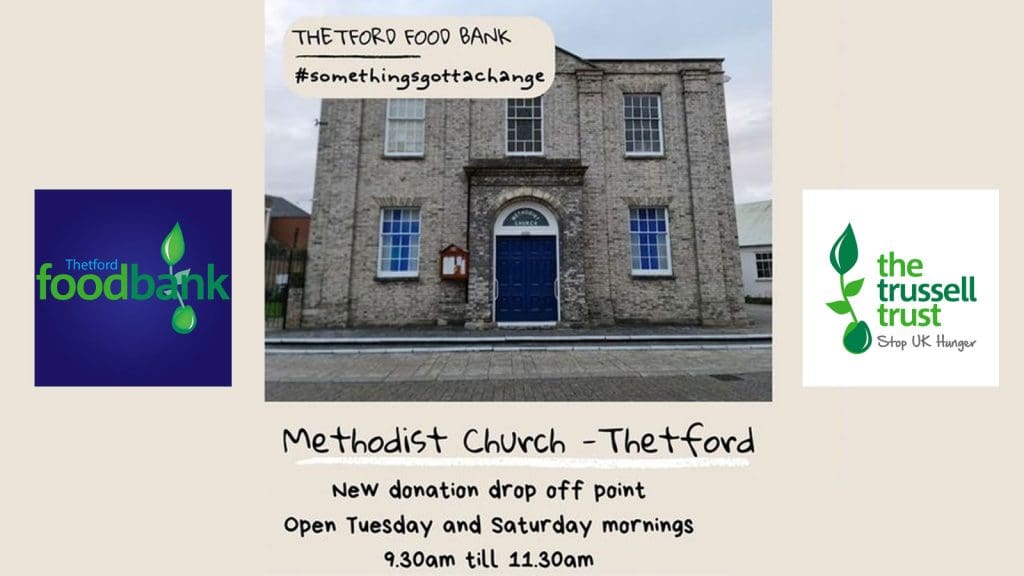 Thetford Bubbly Hub What's On and Events Food Bank Methodist Donation Drop Off