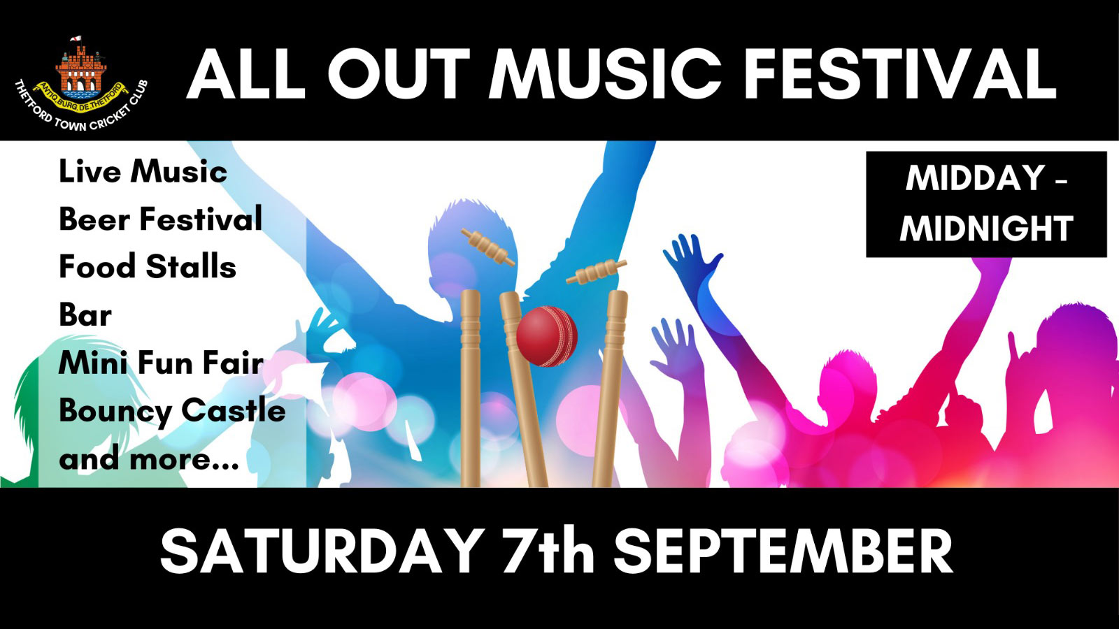 Thetford Bubbly Hub What's On and Events All Out Music Festival at Thetford Town Cricket Club