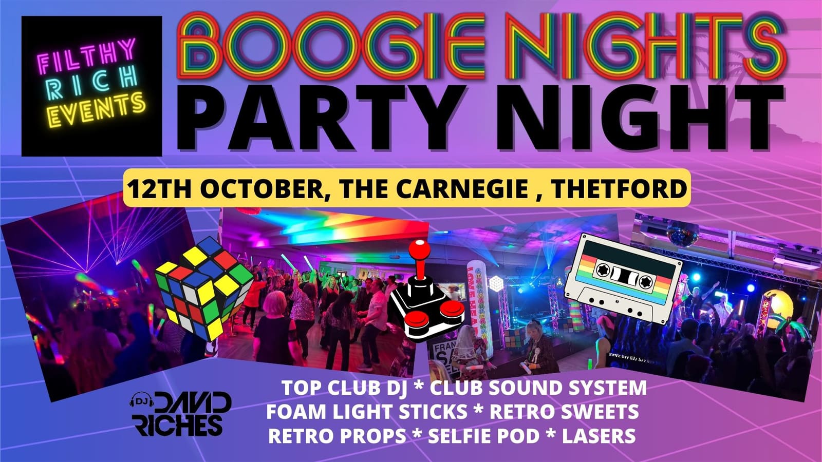 Thetford Bubbly Hub what's on and events Boogie Nights Party Night Carnegie