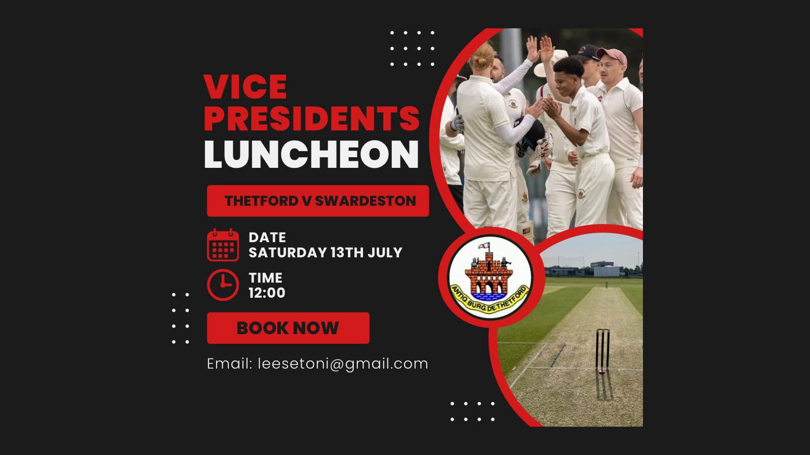 Thetford Bubbly Hub what's on and events Vice President Luncheon Thetford Cricket